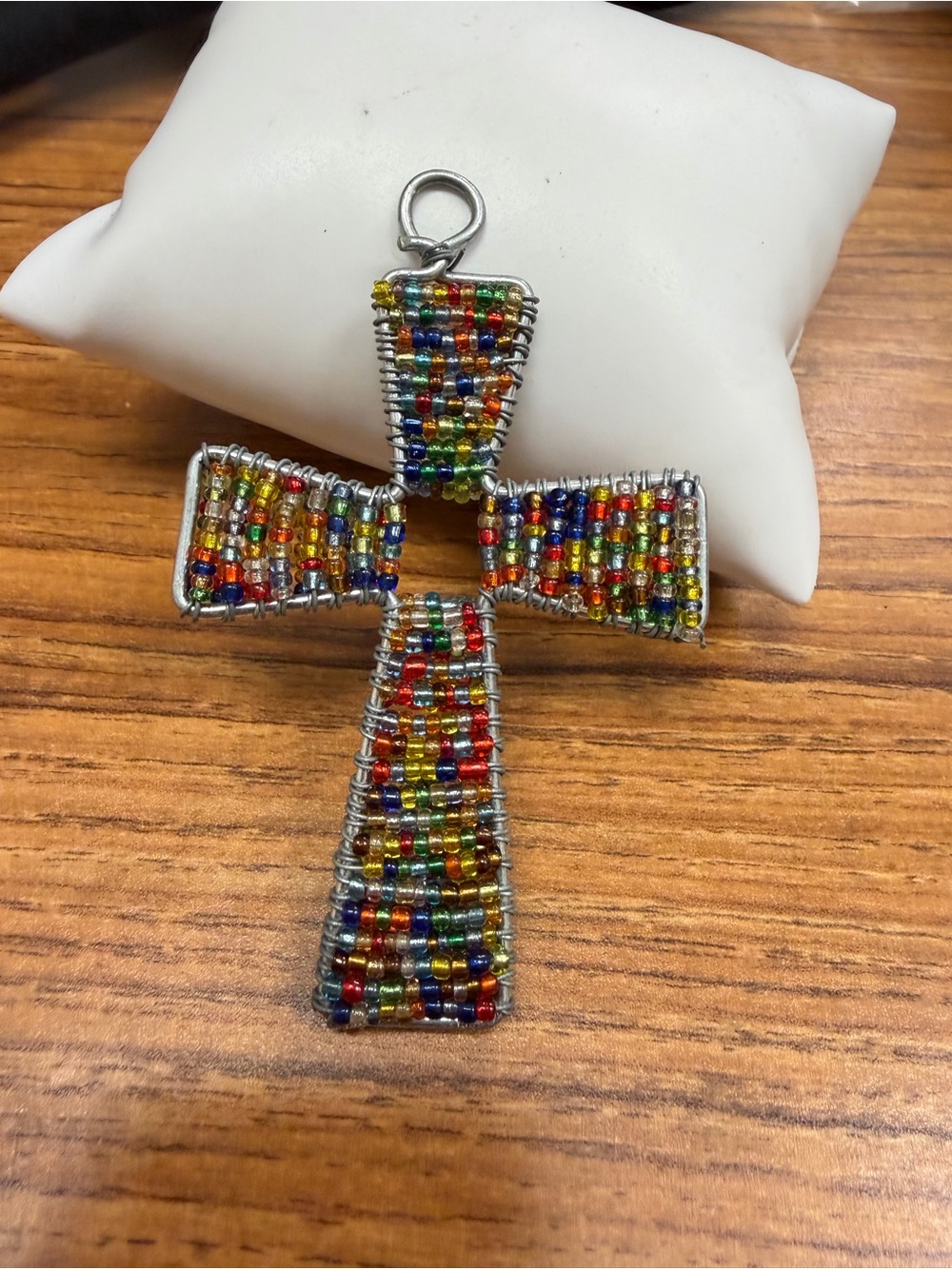 Handmade Beaded Cross Pendant in Multicolor